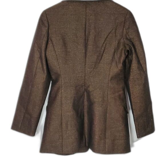 Parallel Blazer Jacket sz 6 Women's Suit‎ Brown Gold One Button Work Office Top - Picture 2 of 8